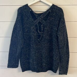 Forever21 Black Heather Sweater with cross cross open back Size Small